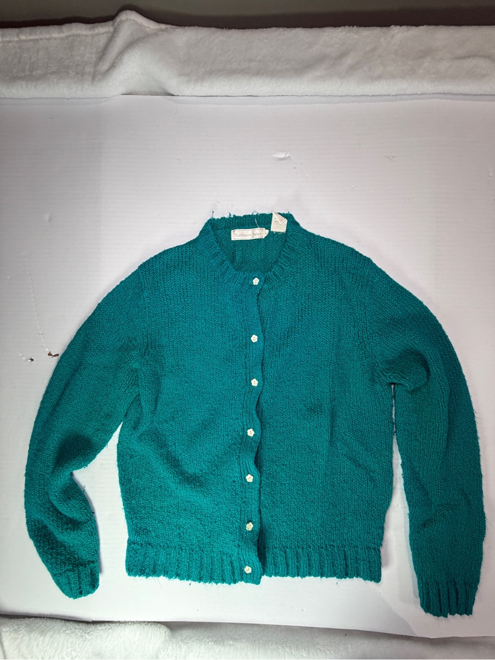 Vintage 80’s 90’s Women's Teal Button-Front Knit Cardigan Sweater Taiwan